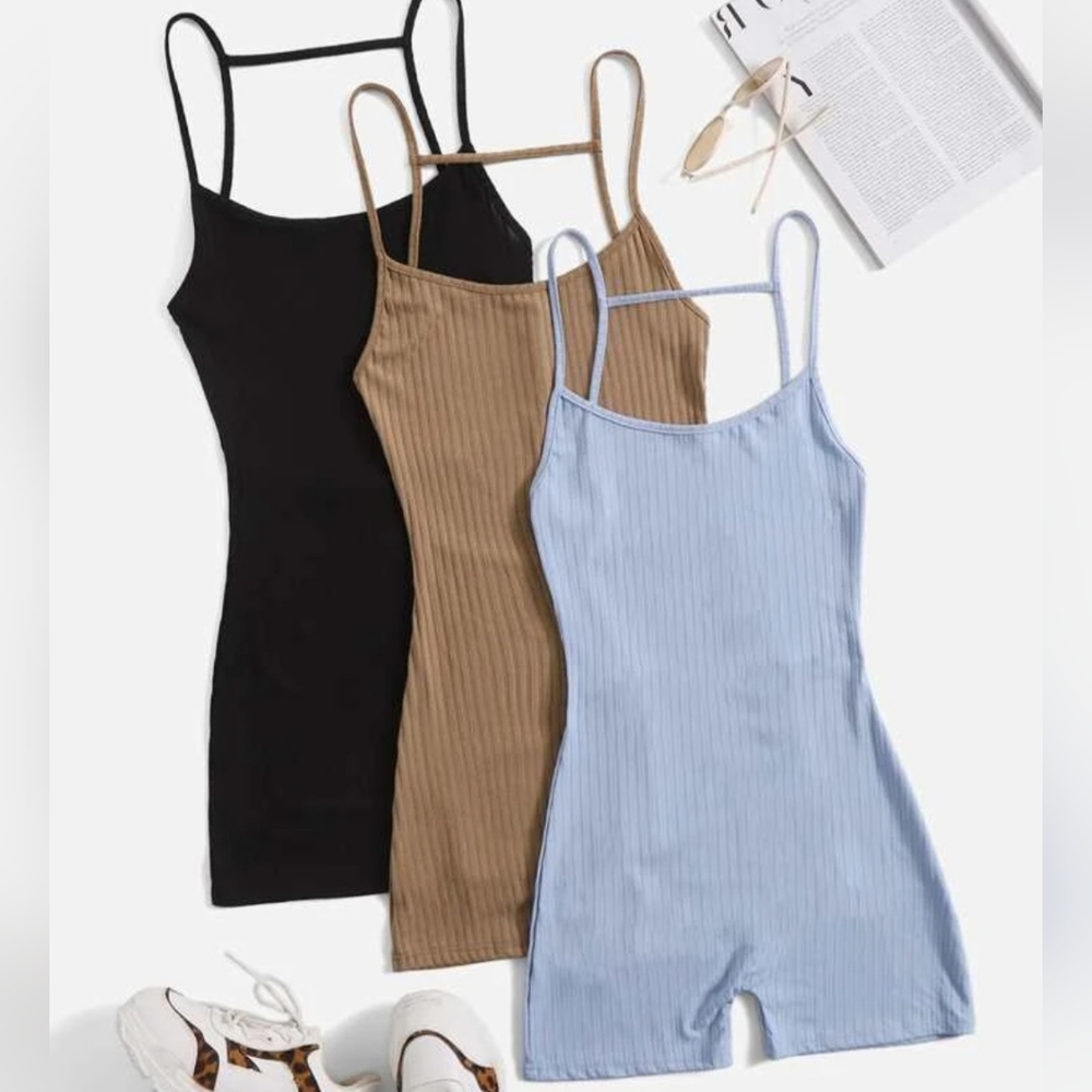 NWOT 3pcs Solid Backless Cami Romper